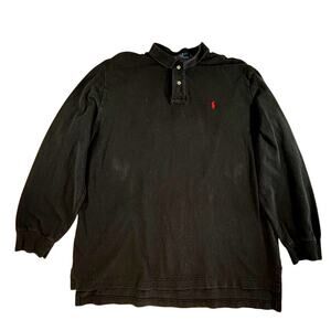Polo Ralph Lauren Mens XL Black Long Sleeve Cotton Polo Shirt Collared Pony Logo
